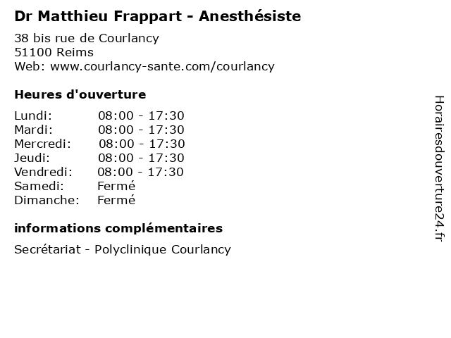 Dr Matthieu Frappart - Anesthésiste à Reims: adresse et heures d'ouverture