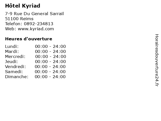Hôtel Kyriad à Reims: adresse et heures d'ouverture