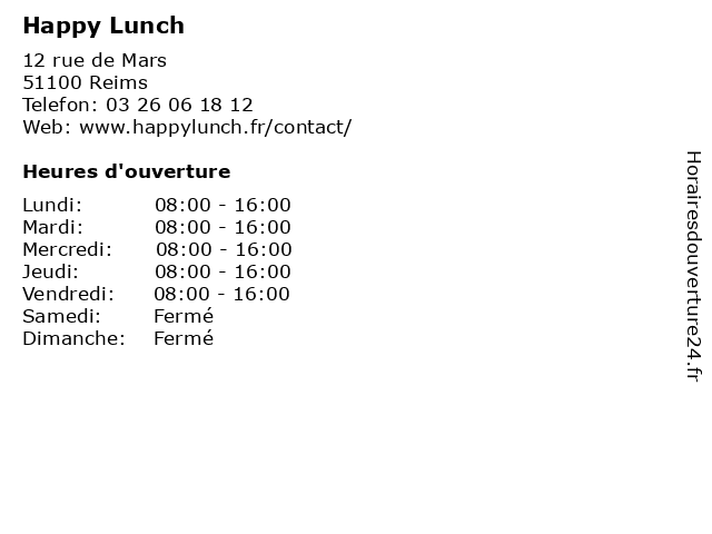 Happy Lunch à Reims: adresse et heures d'ouverture