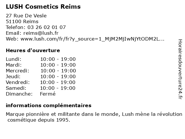 LUSH Cosmetics à Reims: adresse et heures d'ouverture