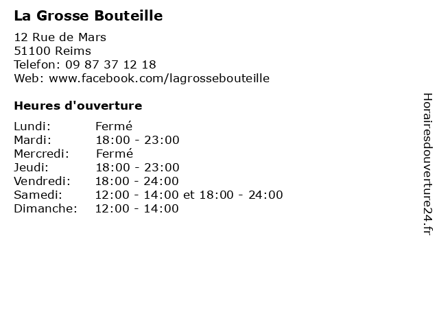 La Grosse Bouteille à Reims: adresse et heures d'ouverture