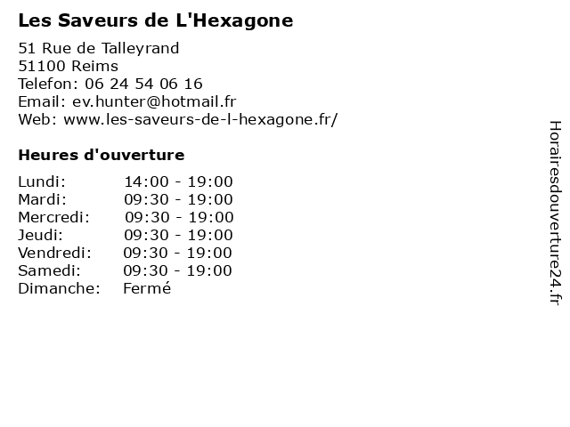 Les Saveurs de L'Hexagone à Reims: adresse et heures d'ouverture