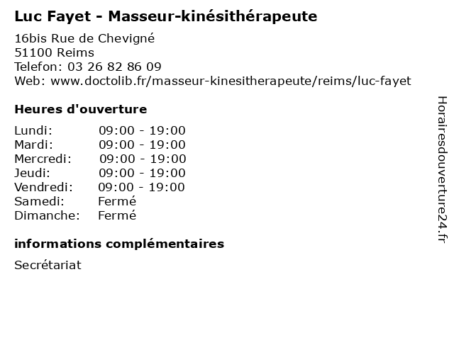 Luc Fayet - Masseur-kinésithérapeute à Reims: adresse et heures d'ouverture
