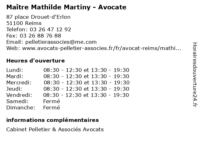 Maître Mathilde Martiny - Avocate à Reims: adresse et heures d'ouverture