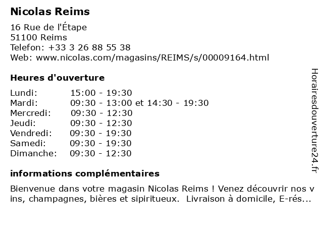 Nicolas Reims à Reims: adresse et heures d'ouverture