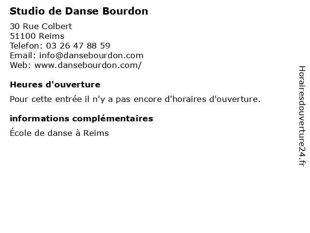 Studio de Danse Bourdon à Reims: adresse et heures d'ouverture