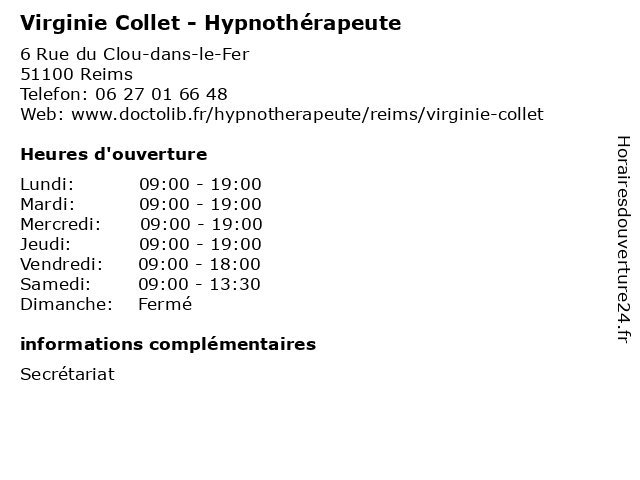 Virginie Collet - Hypnothérapeute à Reims: adresse et heures d'ouverture