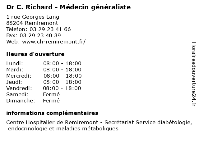 Dr C. Richard - Médecin généraliste à Remiremont: adresse et heures d'ouverture