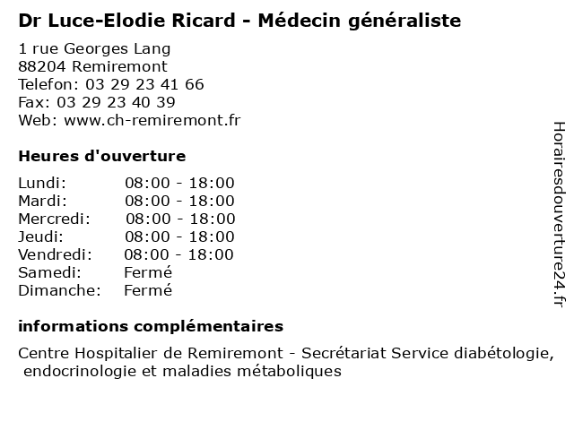 Dr Luce-Elodie Ricard - Médecin généraliste à Remiremont: adresse et heures d'ouverture