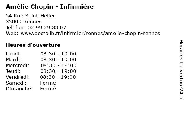 Amélie Chopin - Infirmière à Rennes: adresse et heures d'ouverture
