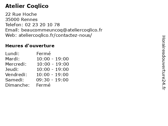 Atelier Coqlico à Rennes: adresse et heures d'ouverture