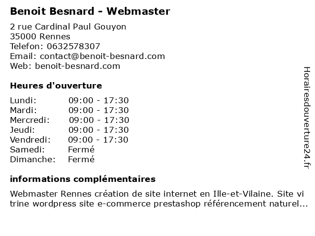 Benoit Besnard - Webmaster à Rennes: adresse et heures d'ouverture