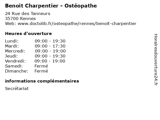 Benoit Charpentier - Ostéopathe à Rennes: adresse et heures d'ouverture