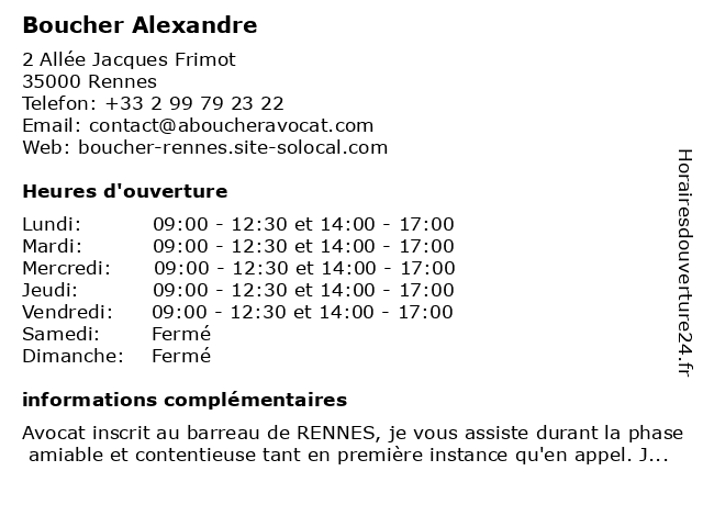 Boucher Alexandre à Rennes: adresse et heures d'ouverture