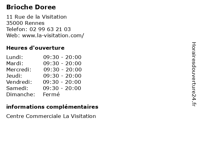 Brioche Doree à Rennes: adresse et heures d'ouverture