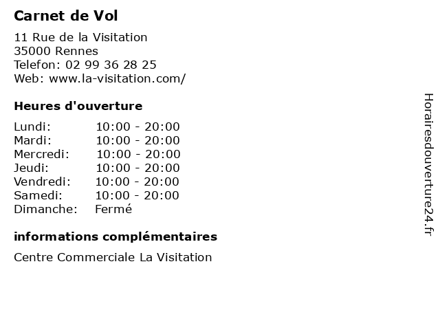 Carnet de Vol à Rennes: adresse et heures d'ouverture