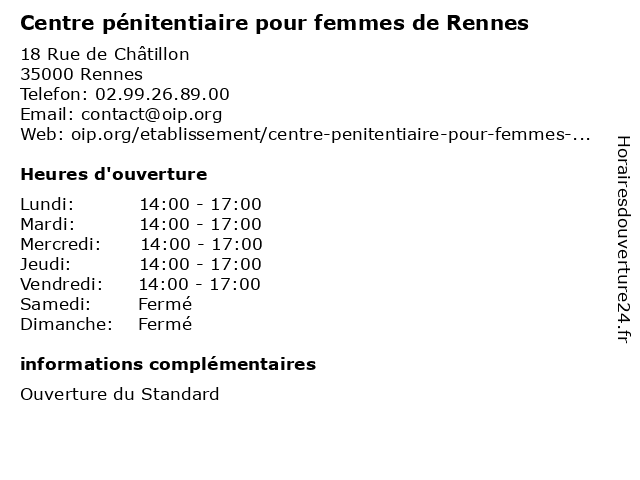 Centre pénitentiaire pour femmes de Rennes à Rennes: adresse et heures d'ouverture