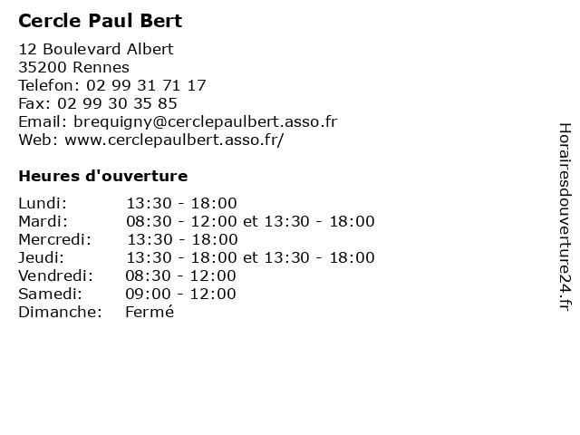 Cercle Paul Bert à Rennes: adresse et heures d'ouverture