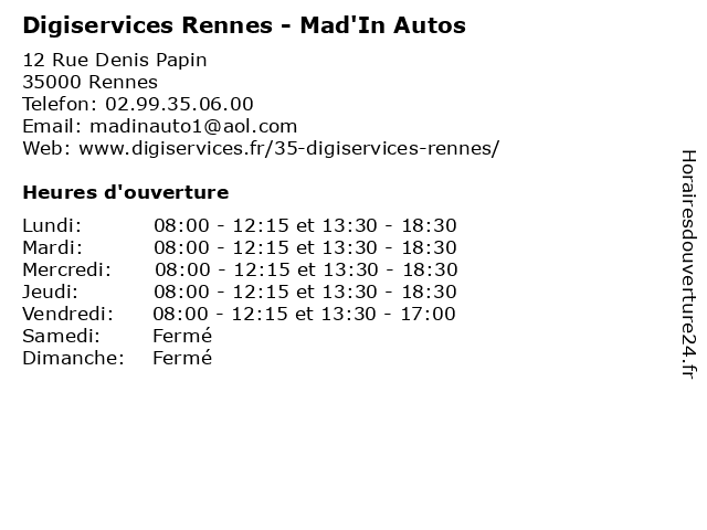 Digiservices Rennes - Mad'In Autos à Rennes: adresse et heures d'ouverture