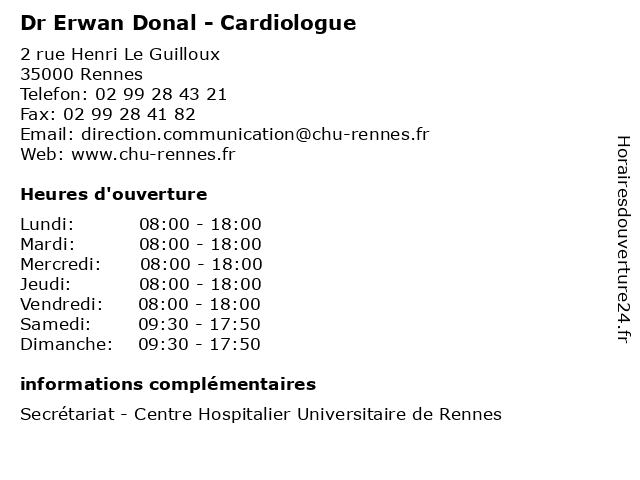 Dr Erwan Donal - Cardiologue à Rennes: adresse et heures d'ouverture