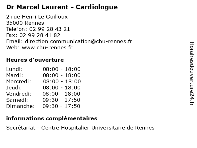 Dr Marcel Laurent - Cardiologue à Rennes: adresse et heures d'ouverture