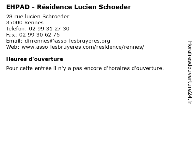 EHPAD - Résidence Lucien Schoeder à Rennes: adresse et heures d'ouverture