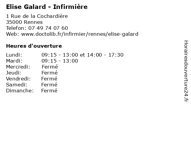 Elise Galard - Infirmière à Rennes: adresse et heures d'ouverture
