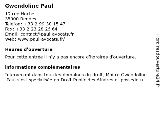 Gwendoline Paul à Rennes: adresse et heures d'ouverture