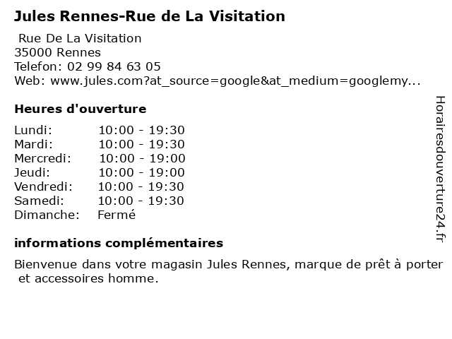 Jules Rennes-Rue de La Visitation à Rennes: adresse et heures d'ouverture