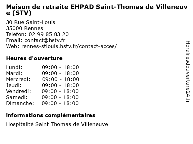 Maison de retraite EHPAD Saint-Thomas de Villeneuve (STV) à Rennes: adresse et heures d'ouverture