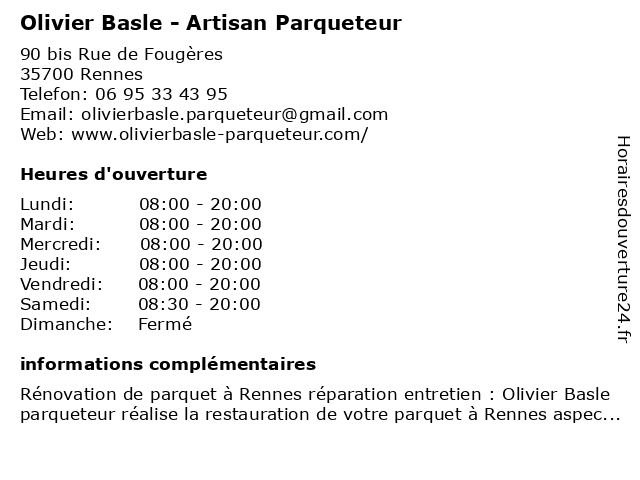 Olivier Basle - Artisan Parqueteur à Rennes: adresse et heures d'ouverture