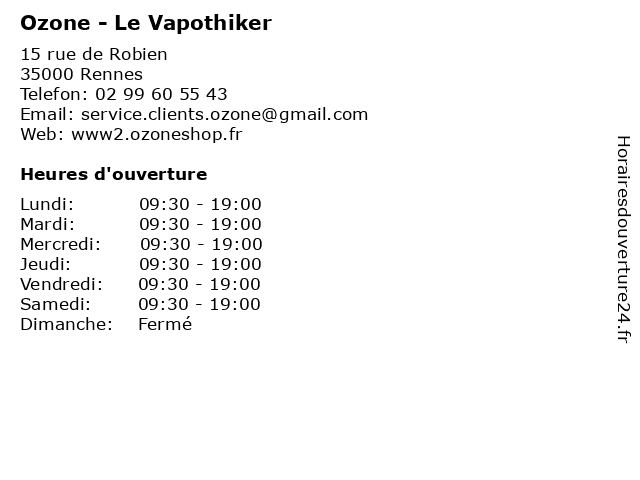 Ozone - Le Vapothiker à Rennes: adresse et heures d'ouverture