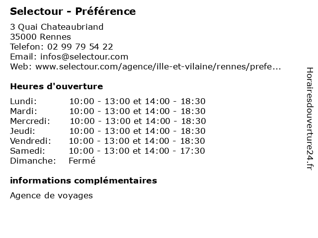 Selectour - Préférence à Rennes: adresse et heures d'ouverture
