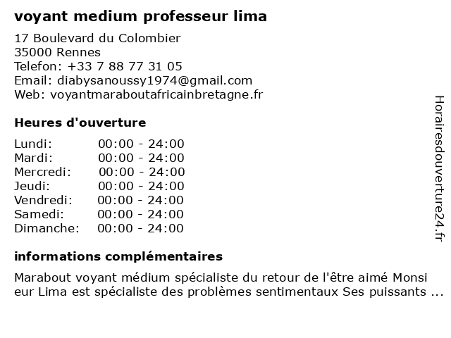 voyant medium professeur lima à Rennes: adresse et heures d'ouverture