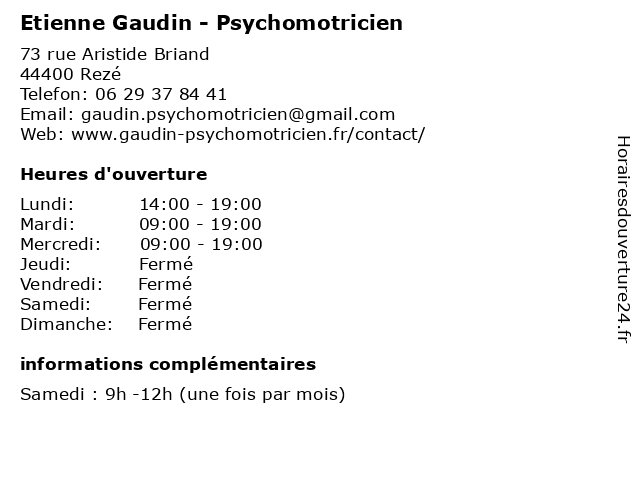 Etienne Gaudin - Psychomotricien à Rezé: adresse et heures d'ouverture