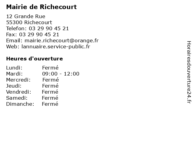 Mairie de Richecourt à Richecourt: adresse et heures d'ouverture