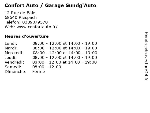 Confort Auto / Garage Sundg'Auto à Riespach: adresse et heures d'ouverture
