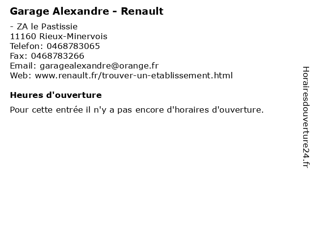 Garage Alexandre - Renault à Rieux-Minervois: adresse et heures d'ouverture