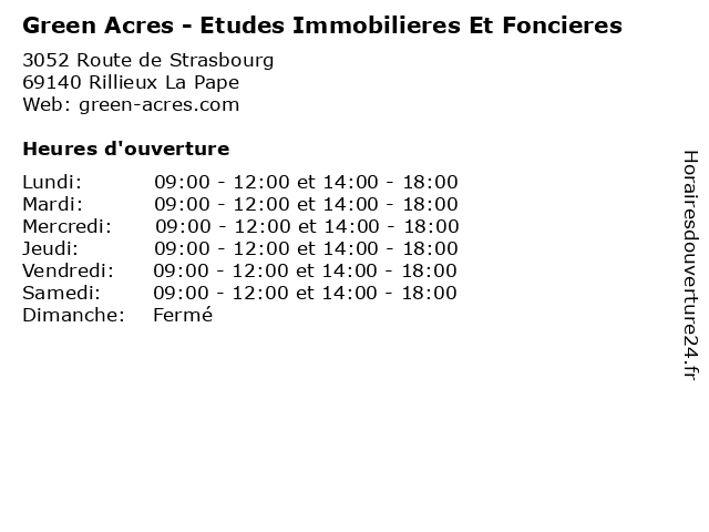 Green Acres - Etudes Immobilieres Et Foncieres à Rillieux La Pape: adresse et heures d'ouverture