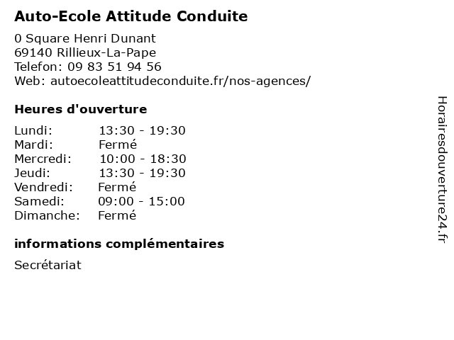 Auto-Ecole Attitude Conduite à Rillieux-La-Pape: adresse et heures d'ouverture