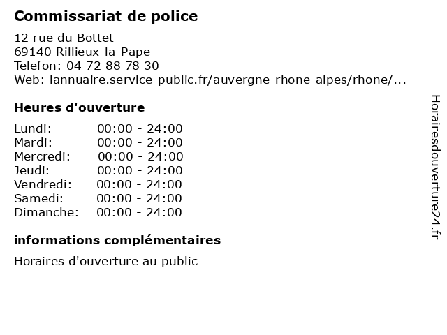 Commissariat de police à Rillieux-la-Pape: adresse et heures d'ouverture