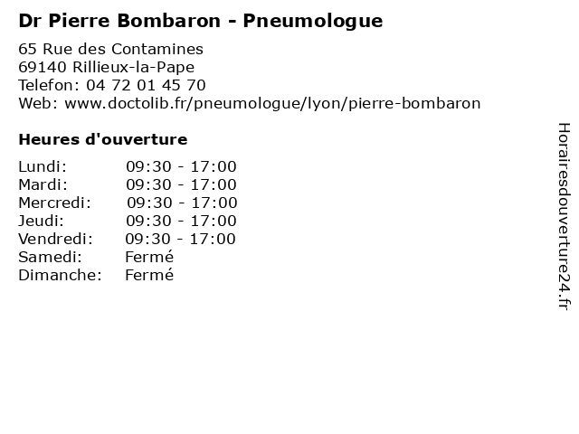 Dr Pierre Bombaron - Pneumologue à Rillieux-la-Pape: adresse et heures d'ouverture
