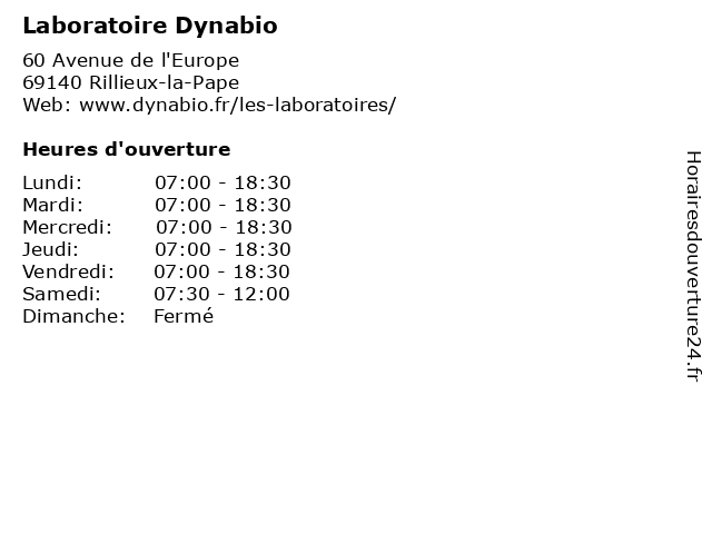 Laboratoire Dynabio à Rillieux-la-Pape: adresse et heures d'ouverture