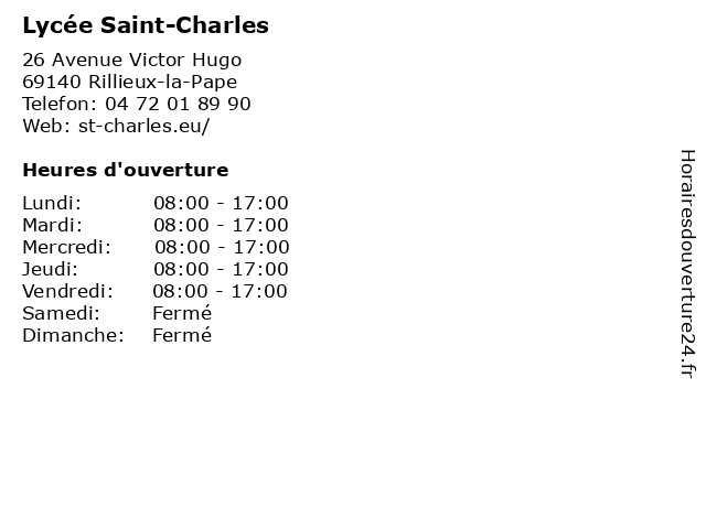 Lycée Saint-Charles à Rillieux-la-Pape: adresse et heures d'ouverture