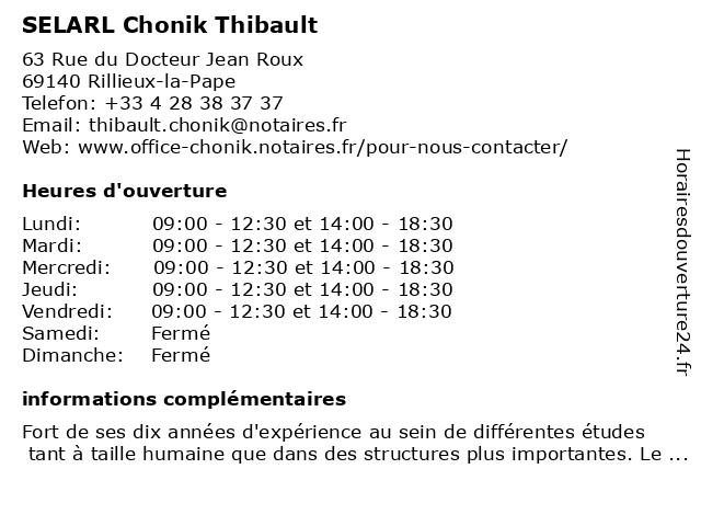 SELARL Chonik Thibault à Rillieux-la-Pape: adresse et heures d'ouverture