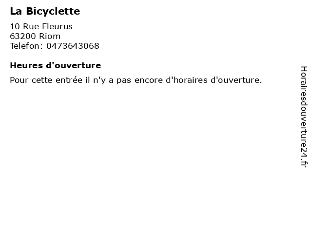 heures d ouverture du restaurant la bicyclette a riom 63
