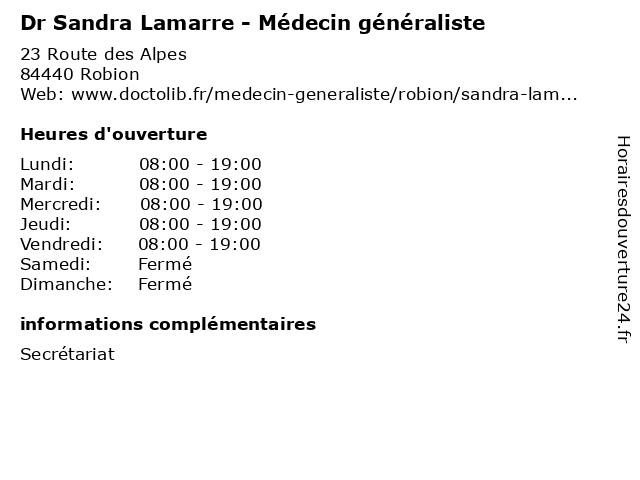 Dr Sandra Lamarre - Médecin généraliste à Robion: adresse et heures d'ouverture