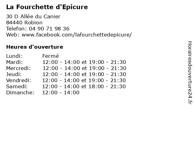 La Fourchette d'Epicure à Robion: adresse et heures d'ouverture