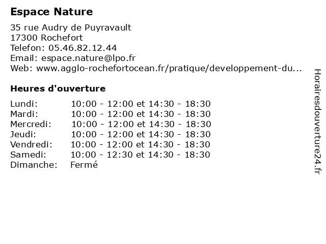 Espace Nature à Rochefort: adresse et heures d'ouverture
