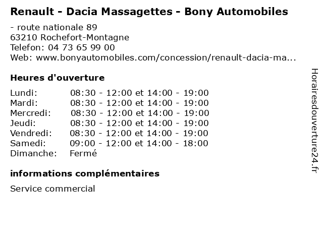Renault - Dacia Massagettes - Bony Automobiles à Rochefort-Montagne: adresse et heures d'ouverture